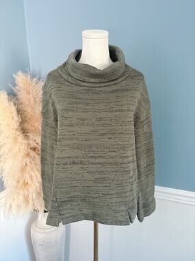 Saturday Sunday Olive Green Fleece Cowl Neck Sweater Small Heathered Space Dye